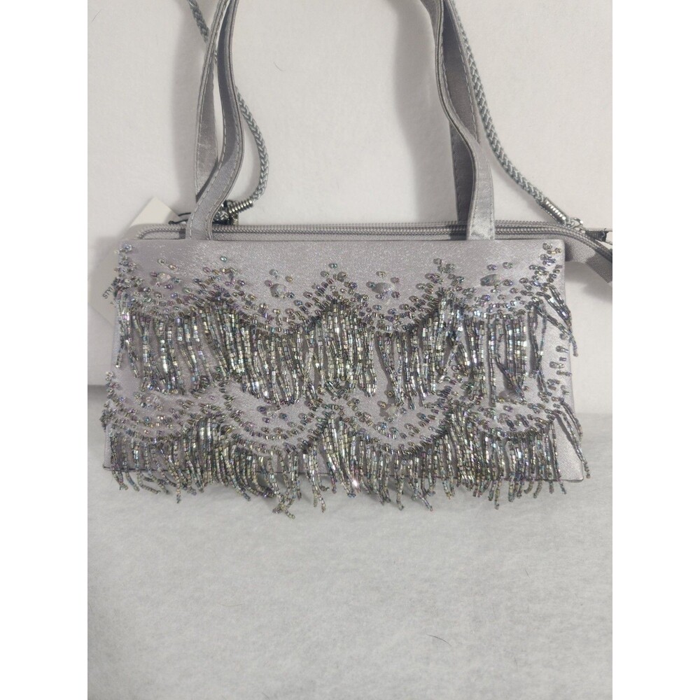 Savanna Silver Fringed  Beaded Small Formal Handbag Syle#9620 Purse